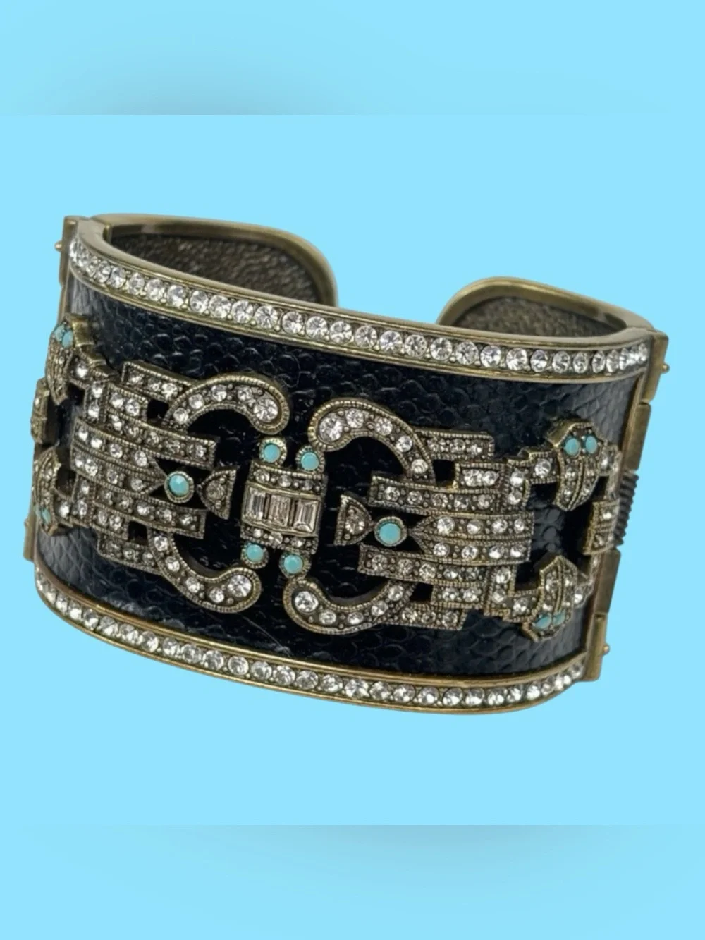 Heidi Daus Black and Turquoise Crystal Statement Cuff Bracelet